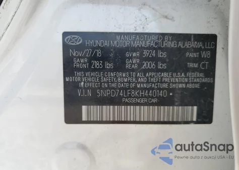 2019 Hyundai Elantra Se from USA, damaged, VIN 5NPD74LF8KH440140